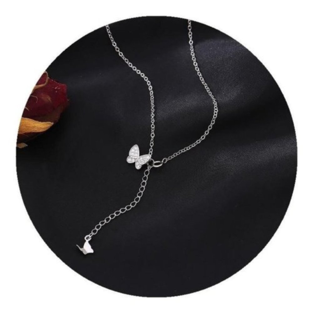 NEW Silver / Gold Cubic Zircon Butterfly Necklaces - Picture 4 of 5